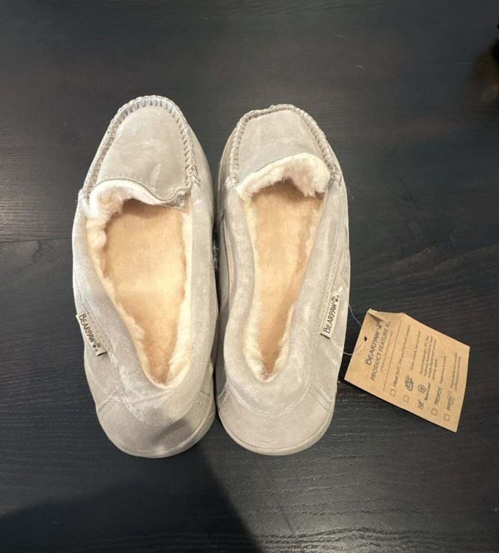 BEARPAW Gray Suede Moccasin Slippers